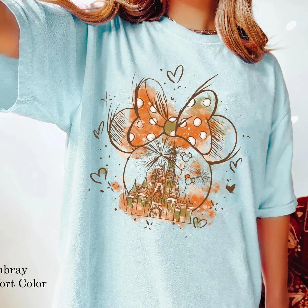 Minnie Mouse Head Disney Watercolor Castle Fall Season Shirt 5