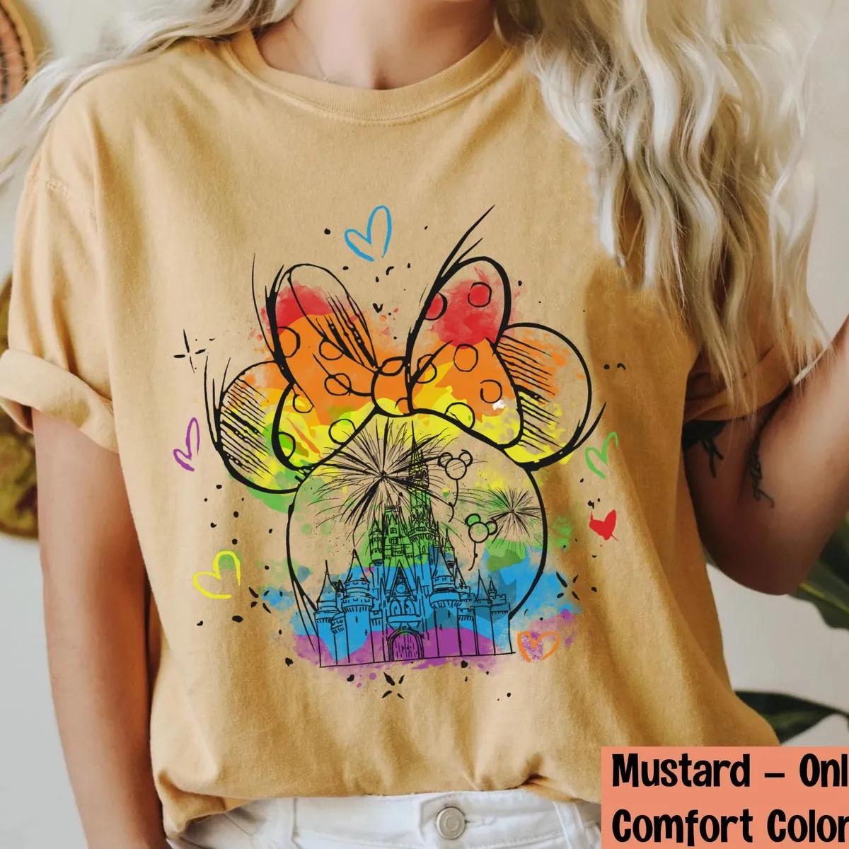 Minnie Mouse Head Disney Watercolor Rainbow Castle Shirt 4