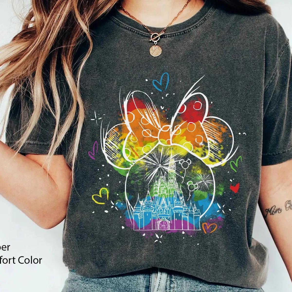 Minnie Mouse Head Disney Watercolor Rainbow Castle Shirt 6