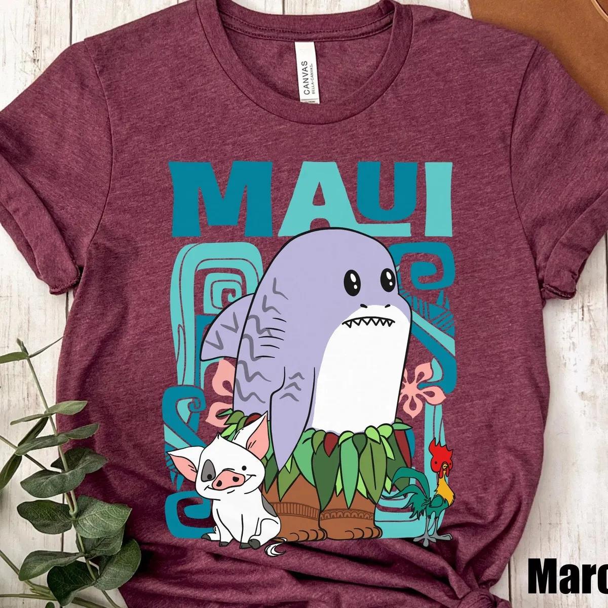 Moana Maui Half Shark Hei Hei Pua Pig Disney Shirt 5 1