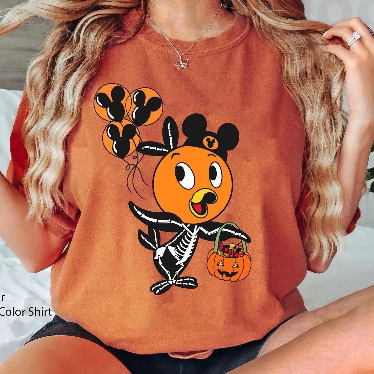 Orange Bird Skeleton Costume with Halloween Balloon Pumpkin Shirt 2 1