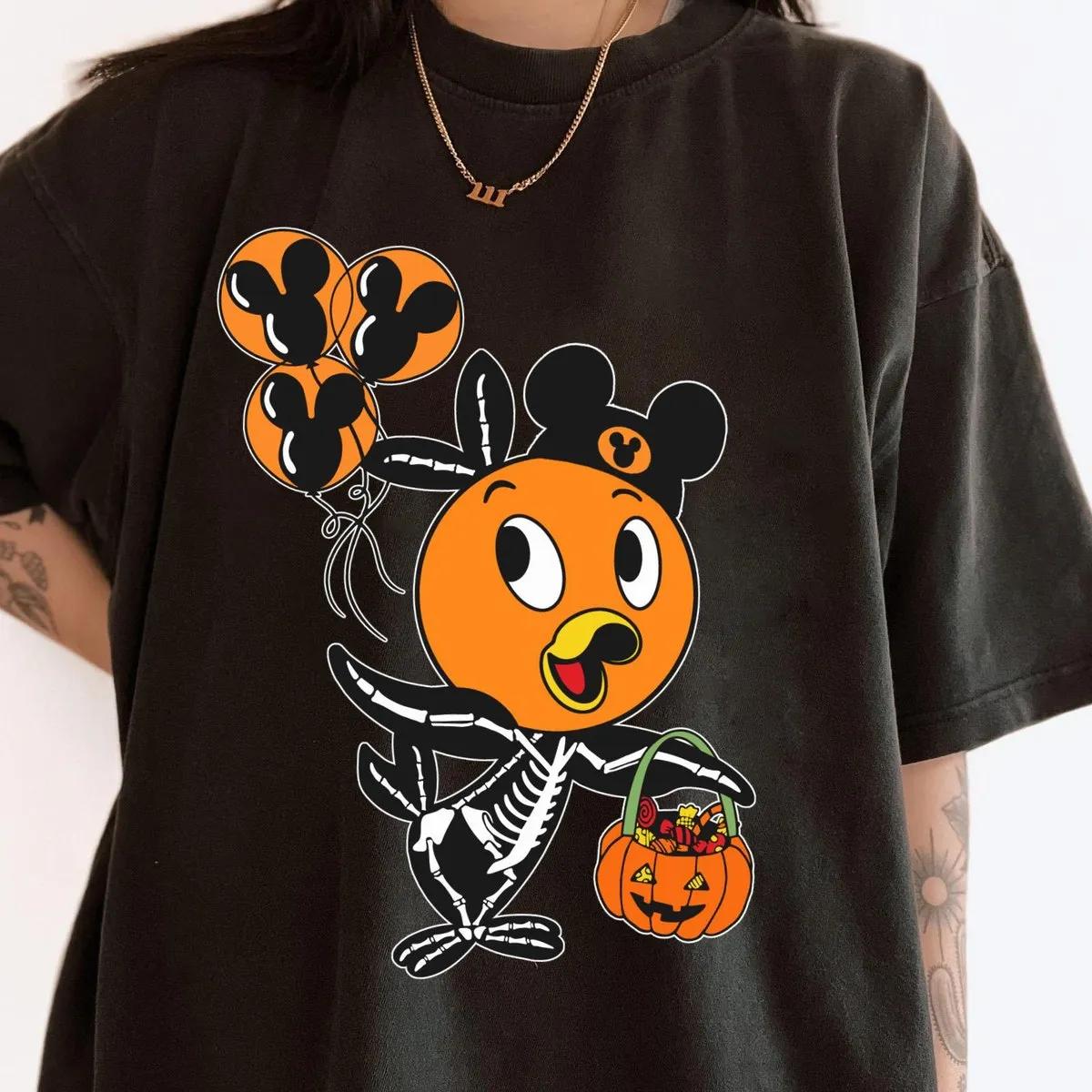 Orange Bird Skeleton Costume with Halloween Balloon Pumpkin Shirt 6 1