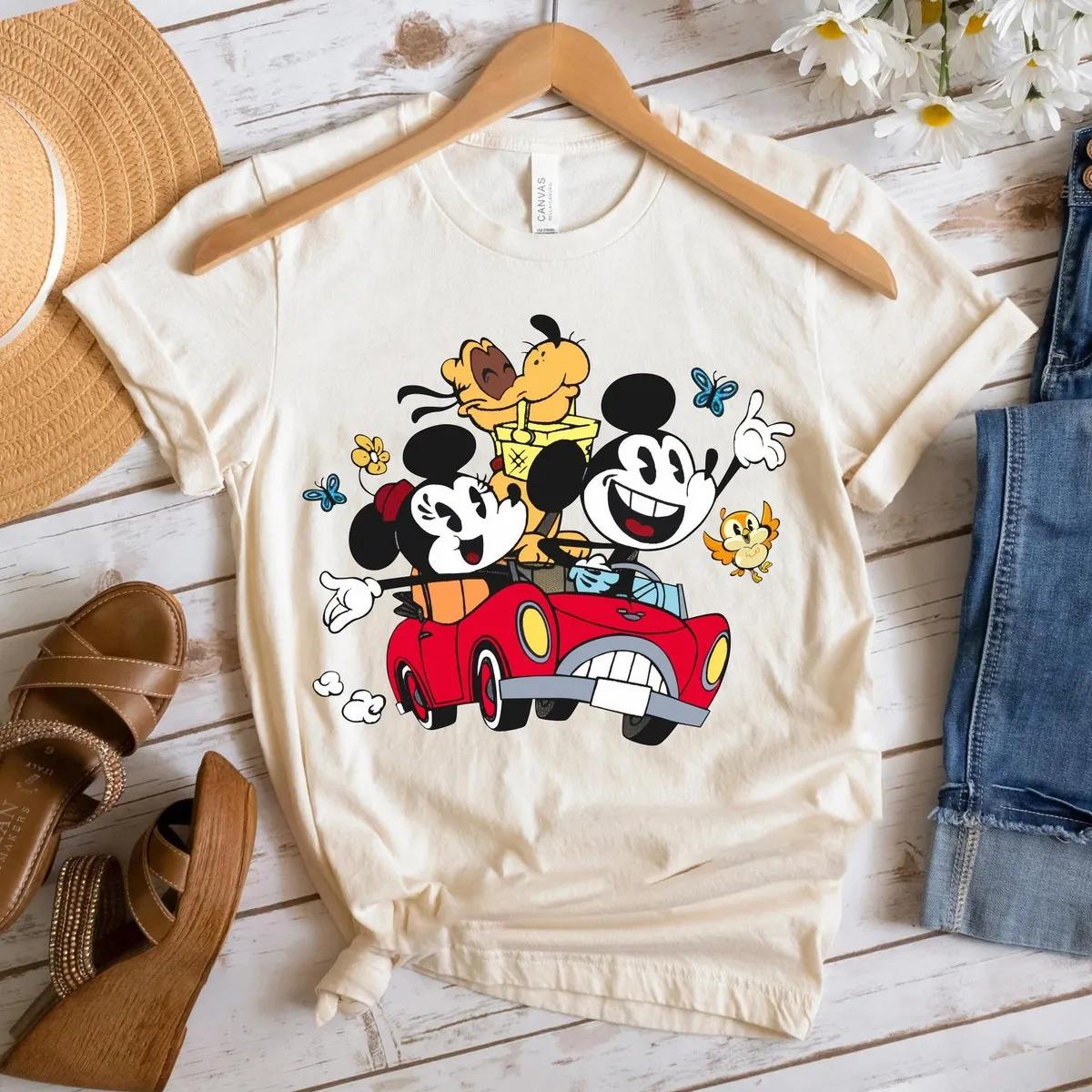 Pluto Runaway Railway Shirt Mickey Minnie Pluto Drive Car Tee 4