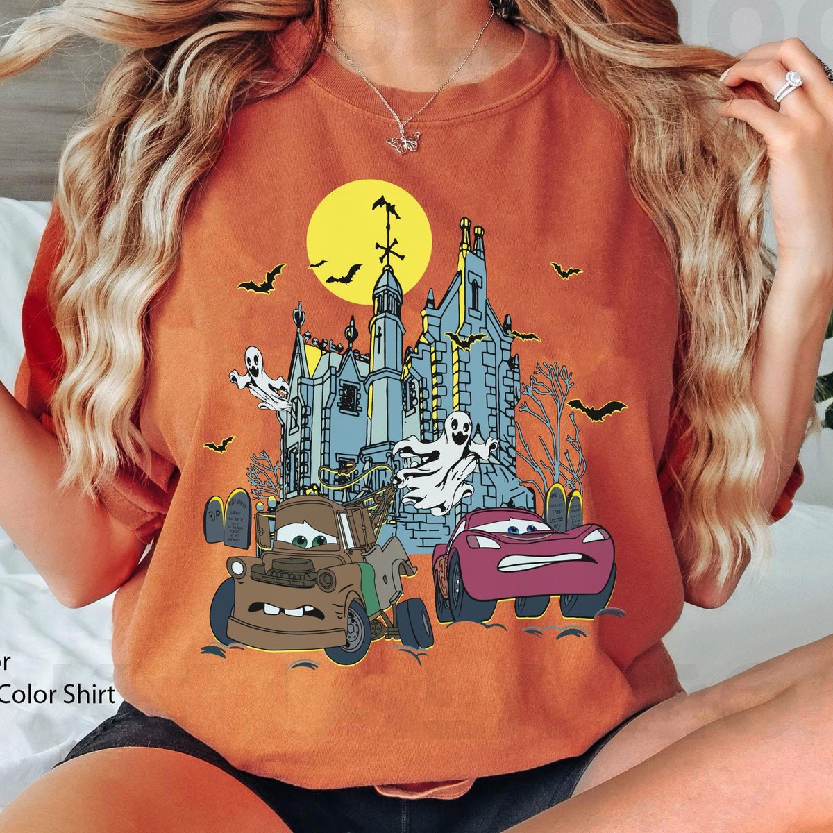 Scary Lightning Mcqueen Tow Mater The Haunted Mansion Disney Shirt 1