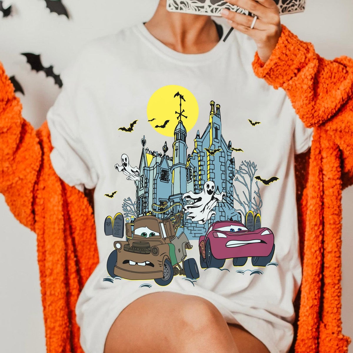 Scary Lightning Mcqueen Tow Mater The Haunted Mansion Disney Shirt 4