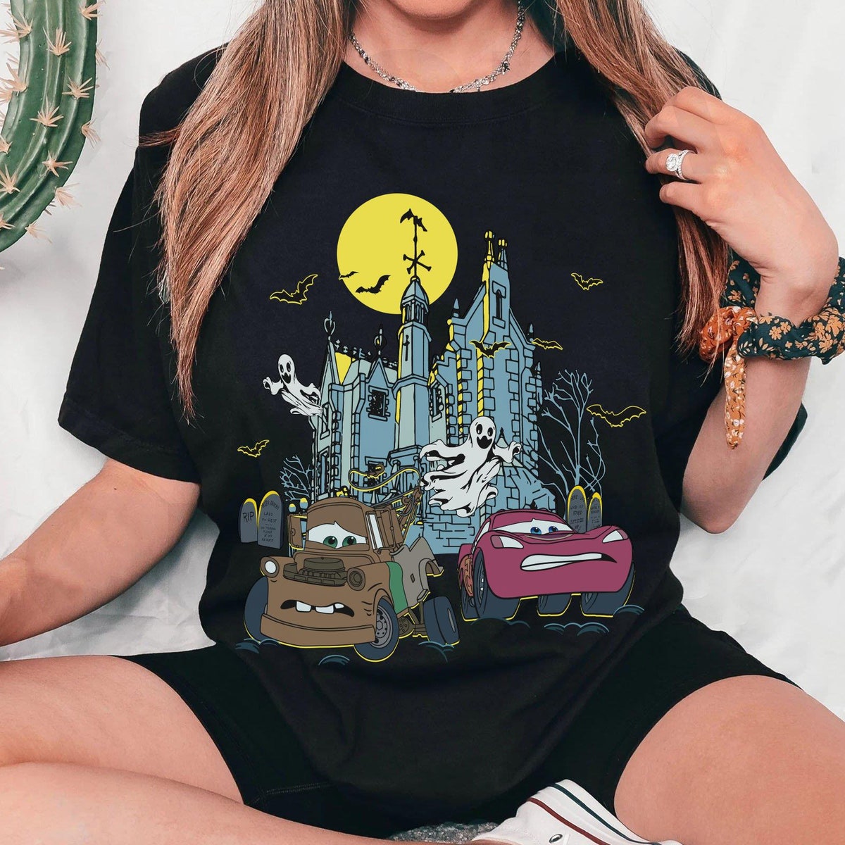 Scary Lightning Mcqueen Tow Mater The Haunted Mansion Disney Shirt 5