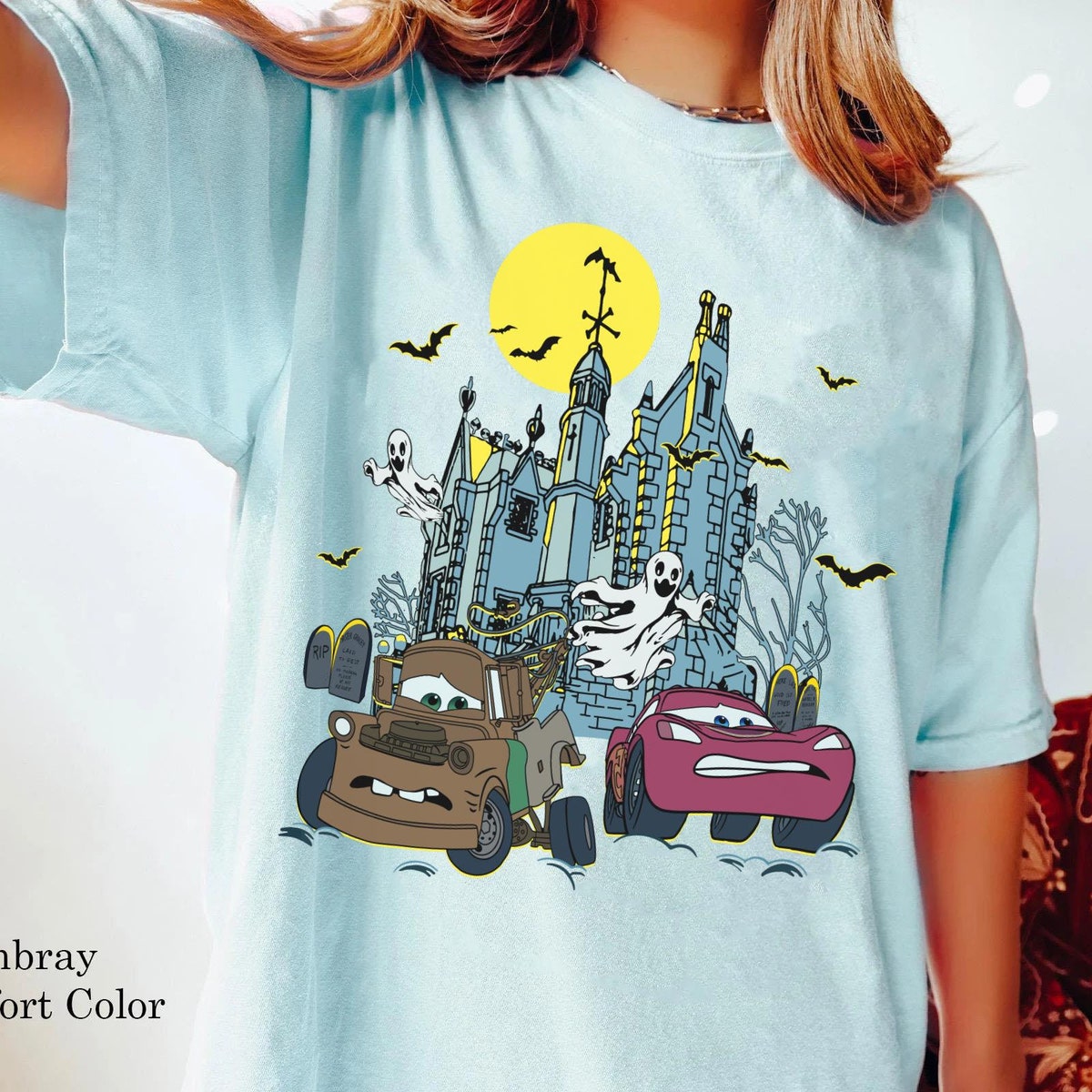 Scary Lightning Mcqueen Tow Mater The Haunted Mansion Disney Shirt 6