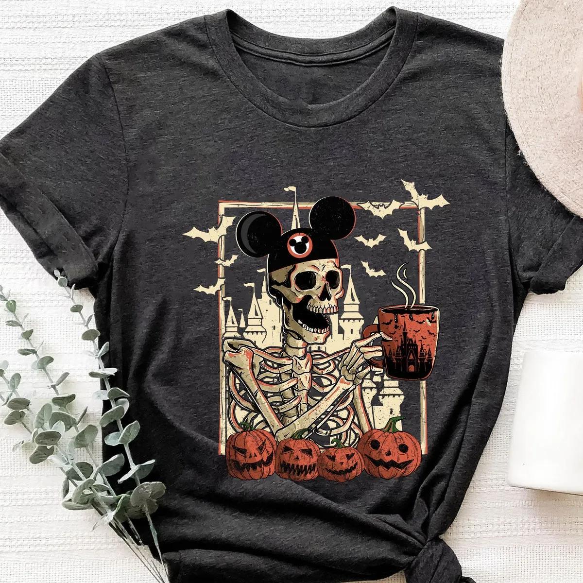 Skeleton Mickey Ear Drink Coffee Halloween Disney Shirt 3 1