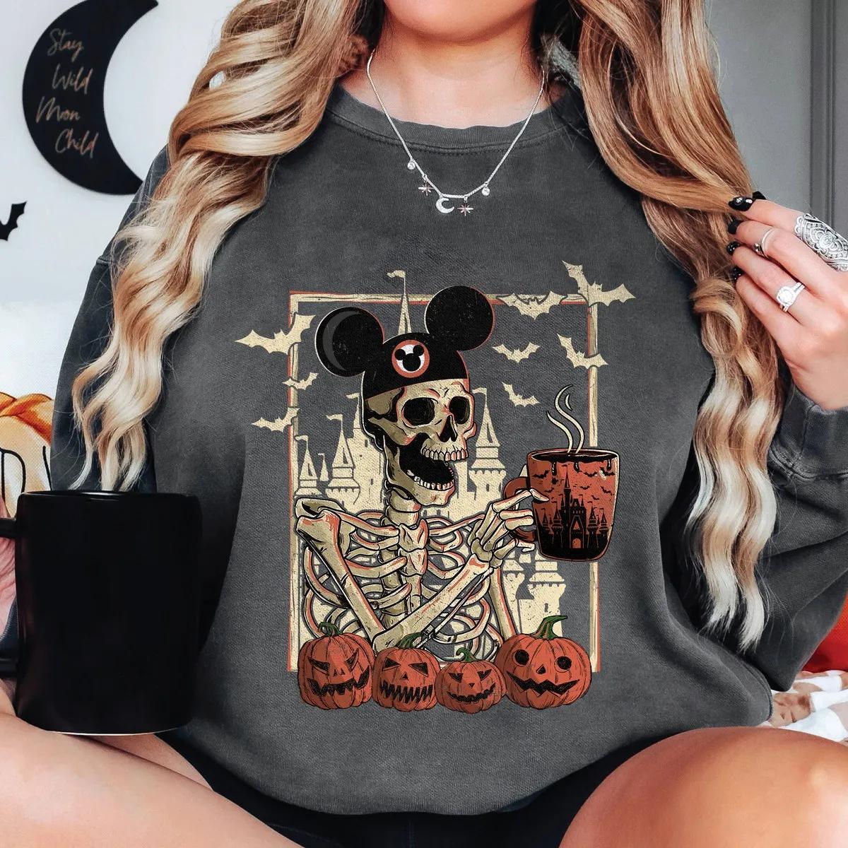 Skeleton Mickey Ear Drink Coffee Halloween Disney Shirt 5 1