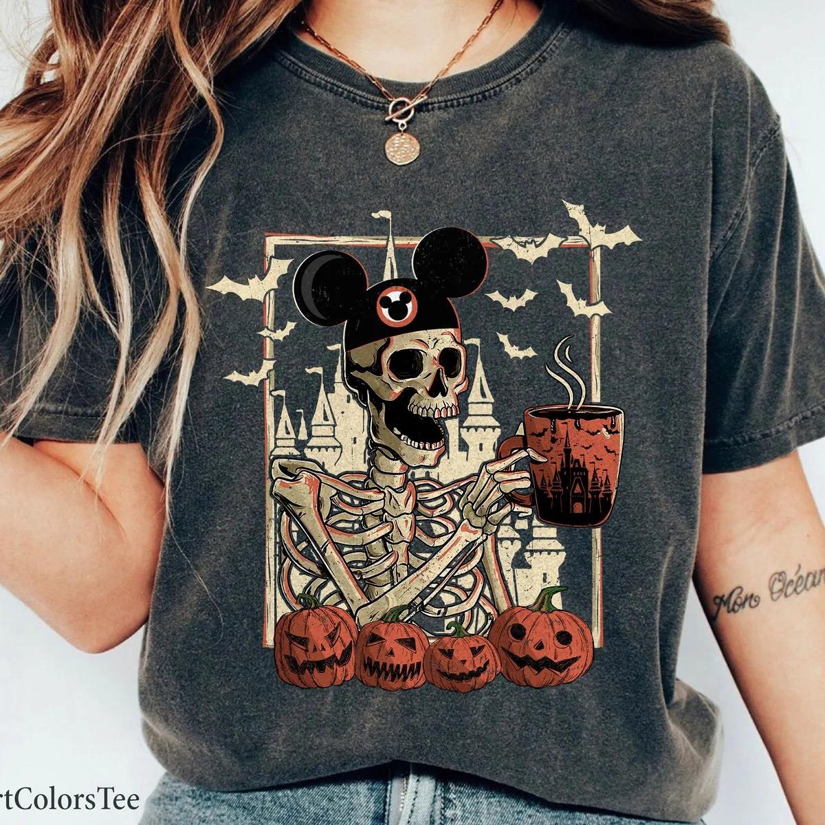 Skeleton Mickey Ear Drink Coffee Halloween Disney Shirt 6 1