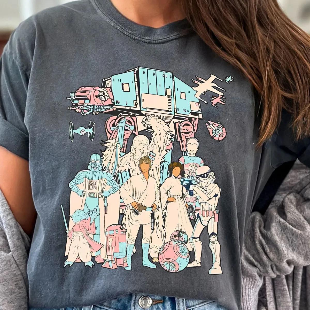 Star Wars Characters Group Shot Vader Leia Luke Droids Shirt 3