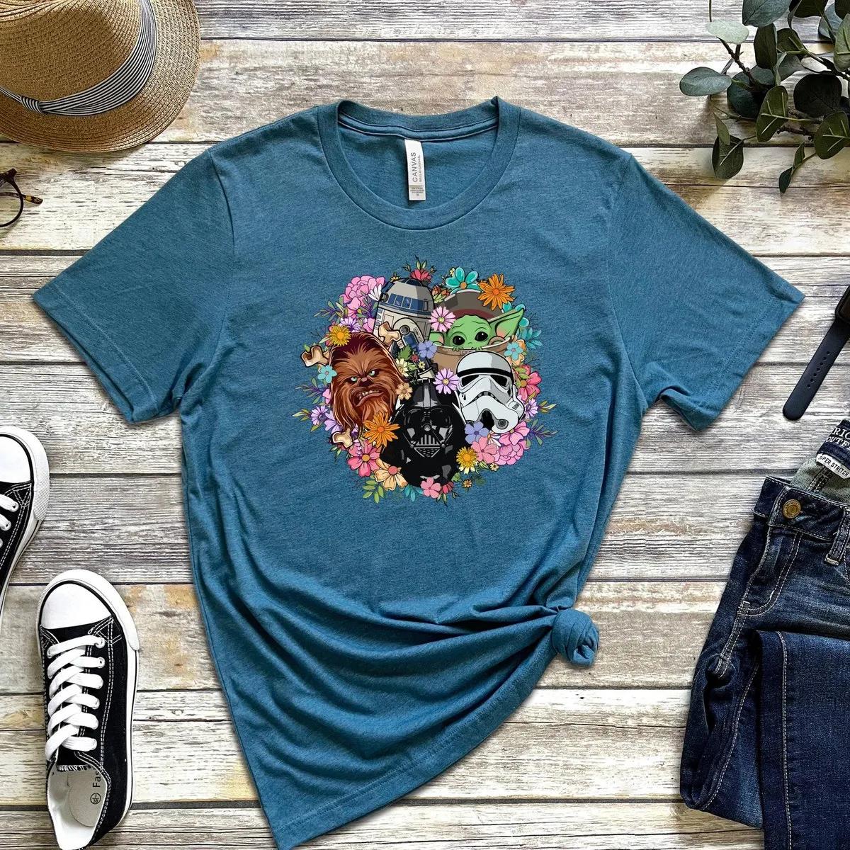 Star Wars Floral Disney Womens Shirt Chewbacca Darth Vader Stormtrooper Tee 4 1