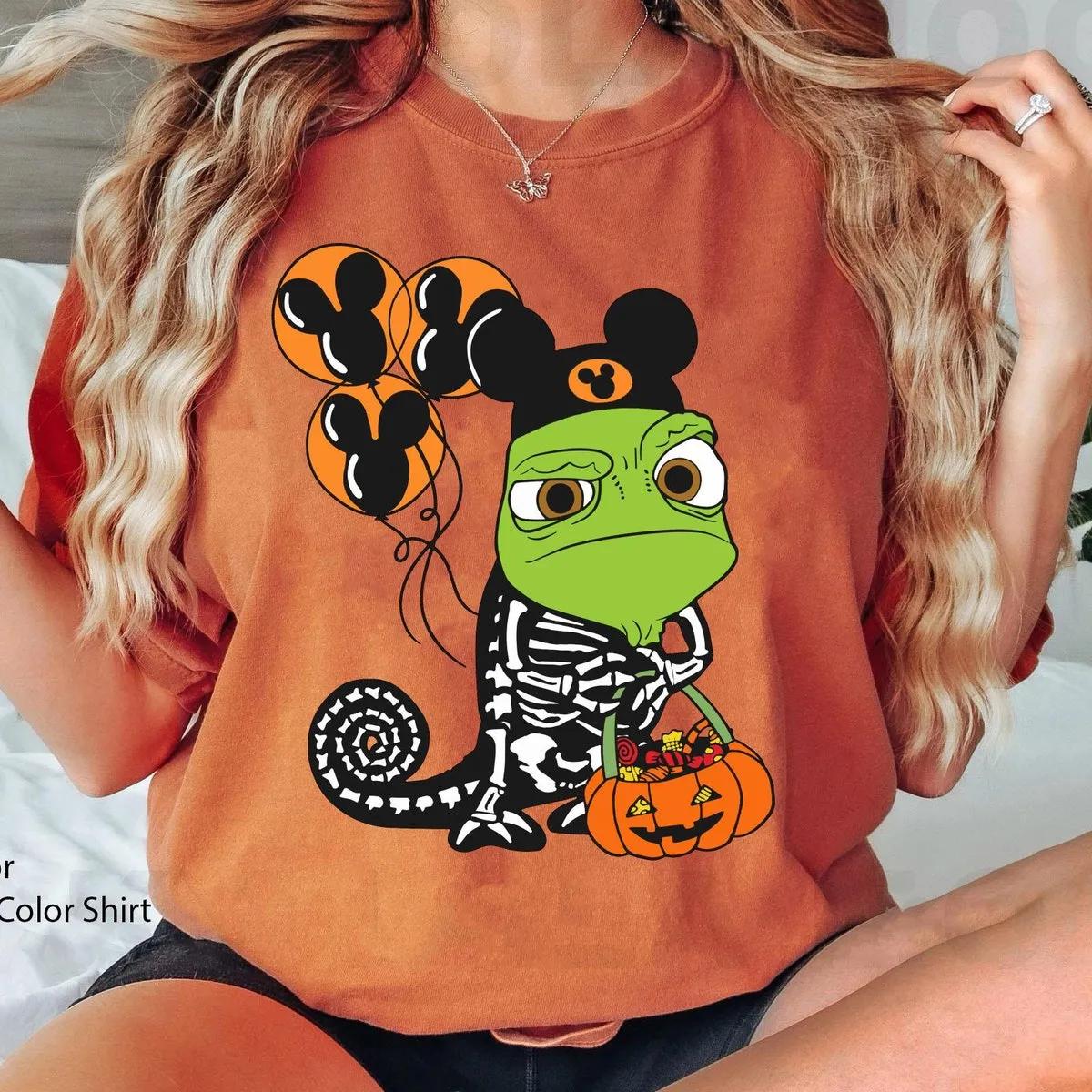 Tangled Pascal Skeleton Costume with Halloween Balloon Pumpkin Shirt 2