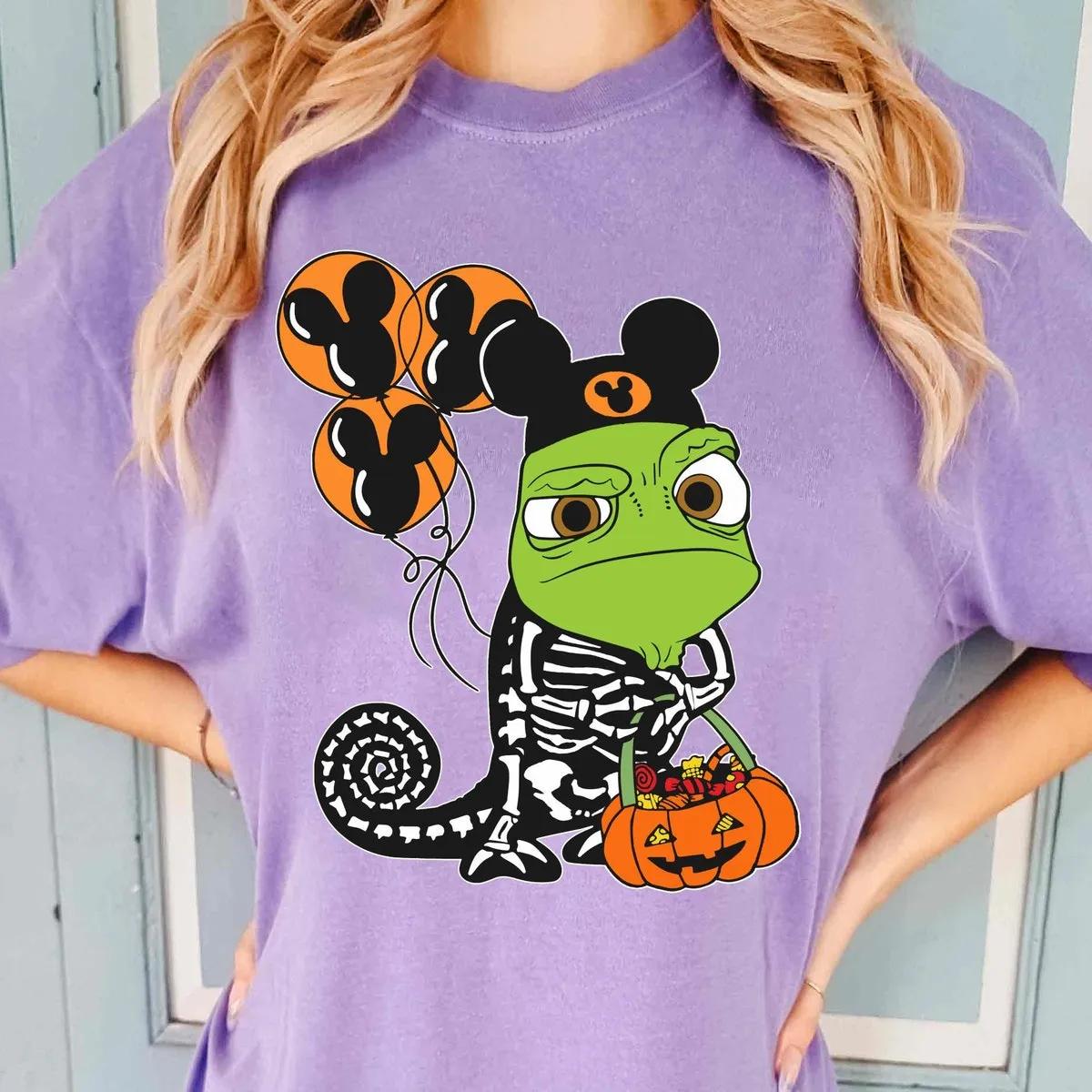 Tangled Pascal Skeleton Costume with Halloween Balloon Pumpkin Shirt 6