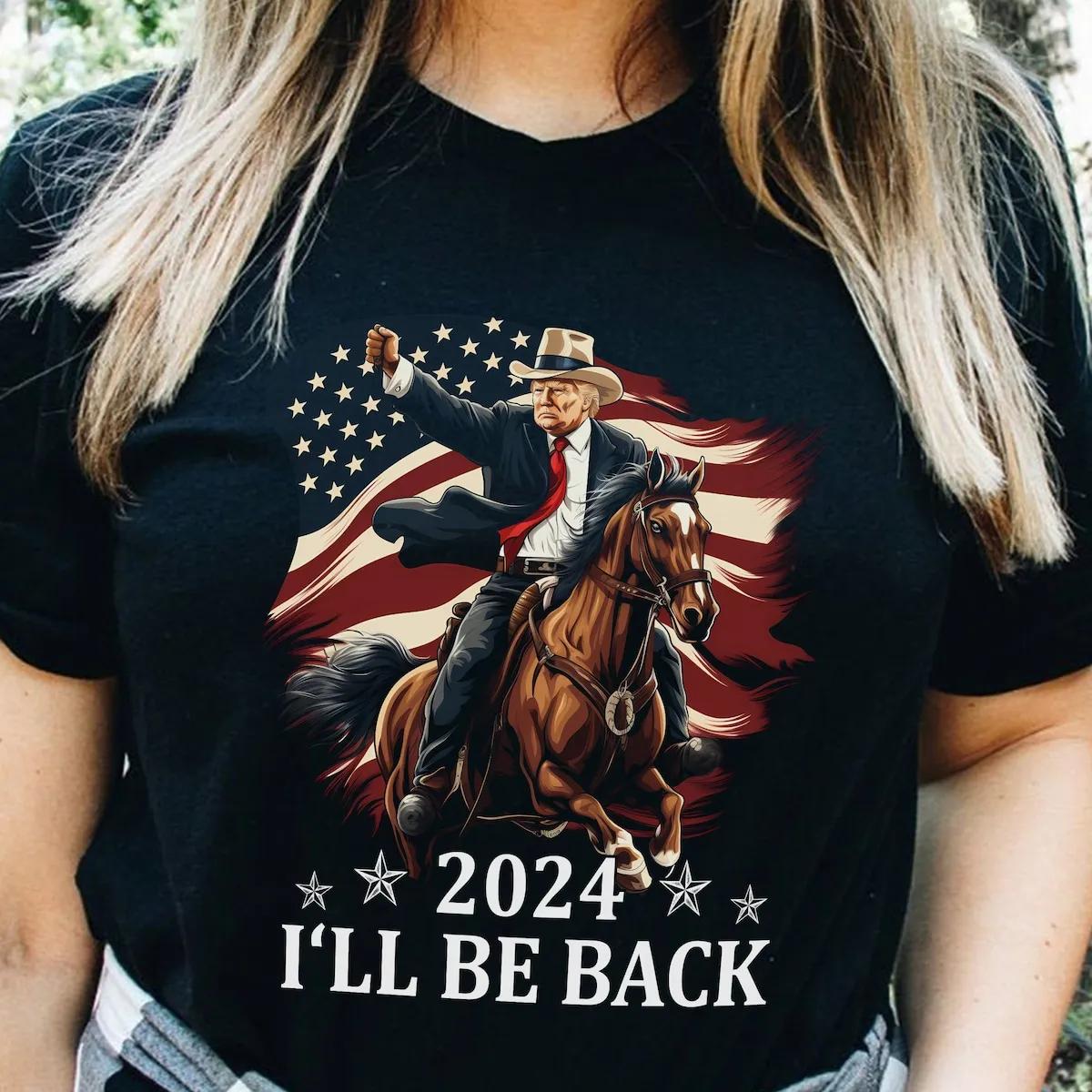 Trump Riding a Horse with The American Flag Cowboy Trump Shirt 1 1