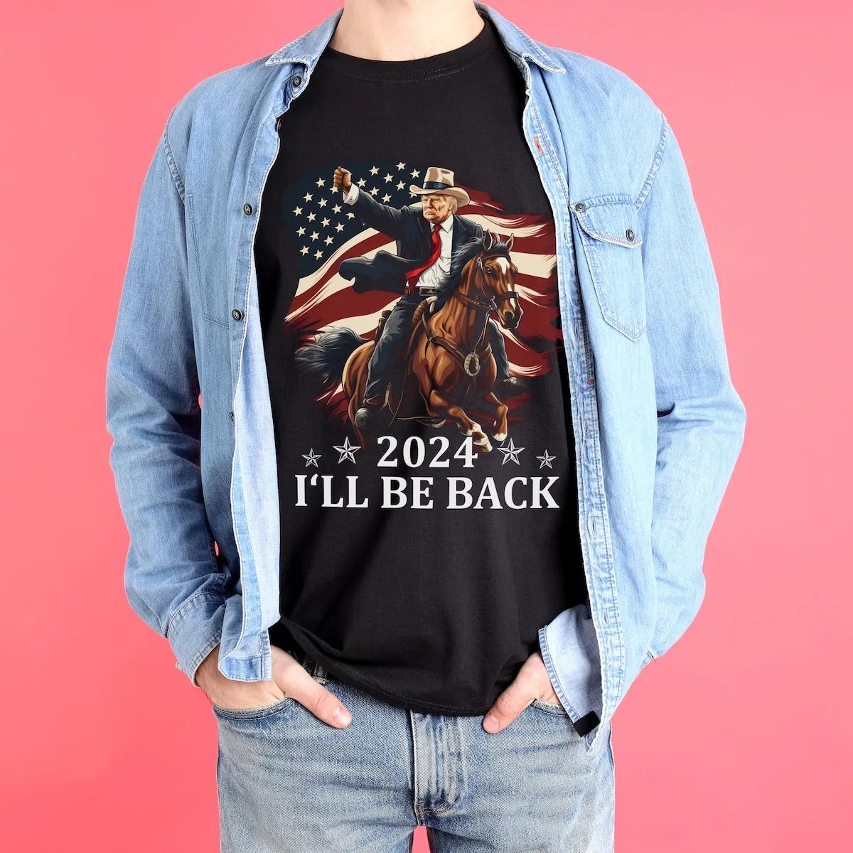 Trump Riding a Horse with The American Flag Cowboy Trump Shirt 2 1