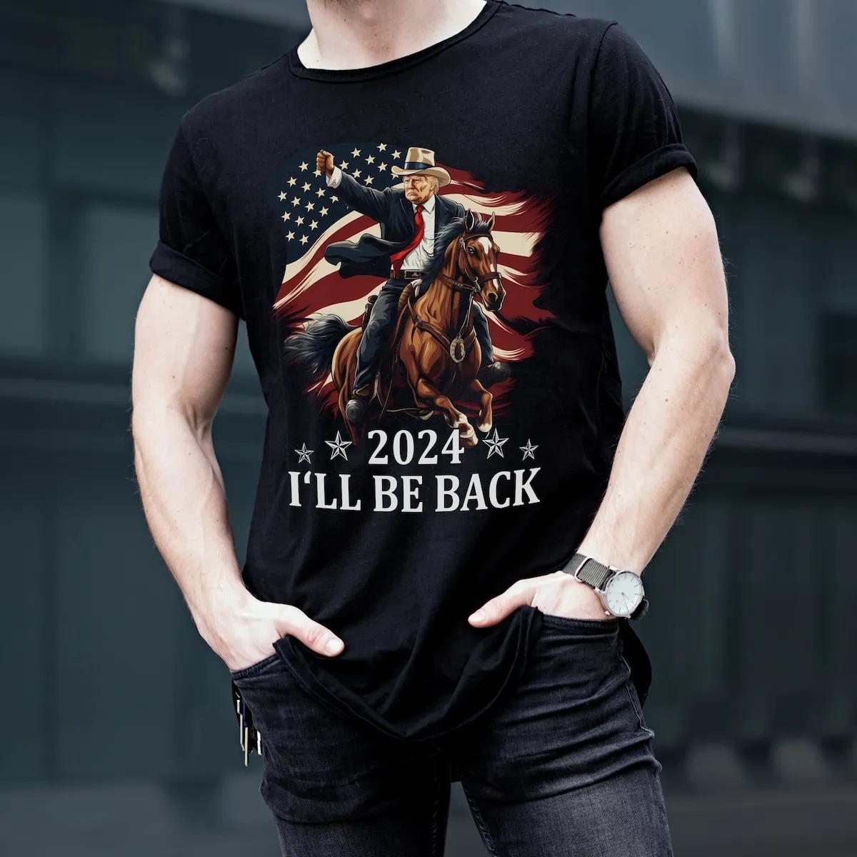 Trump Riding a Horse with The American Flag Cowboy Trump Shirt 3 1