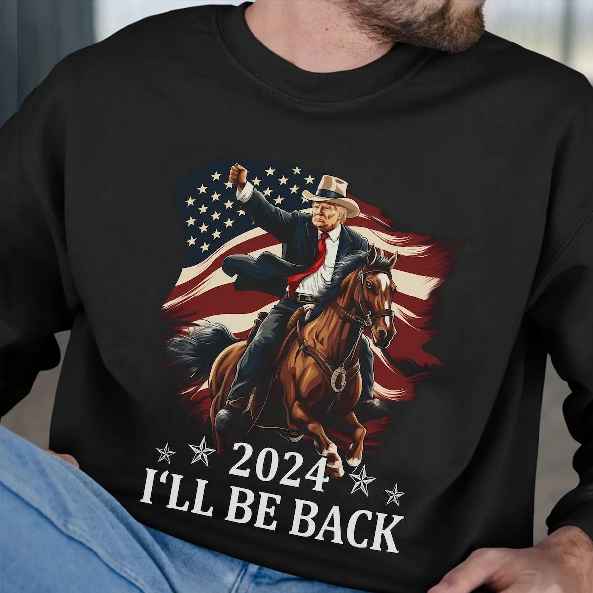 Trump Riding a Horse with The American Flag Cowboy Trump Shirt 6 1