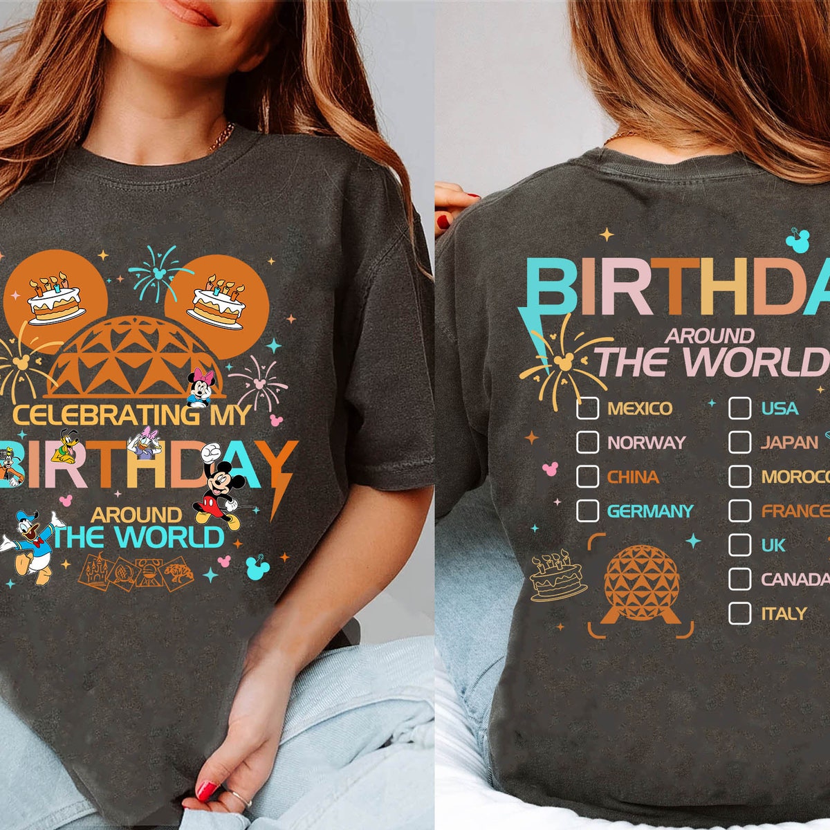 Two Sided Celebrating My Birthday Around The World Shirt 2