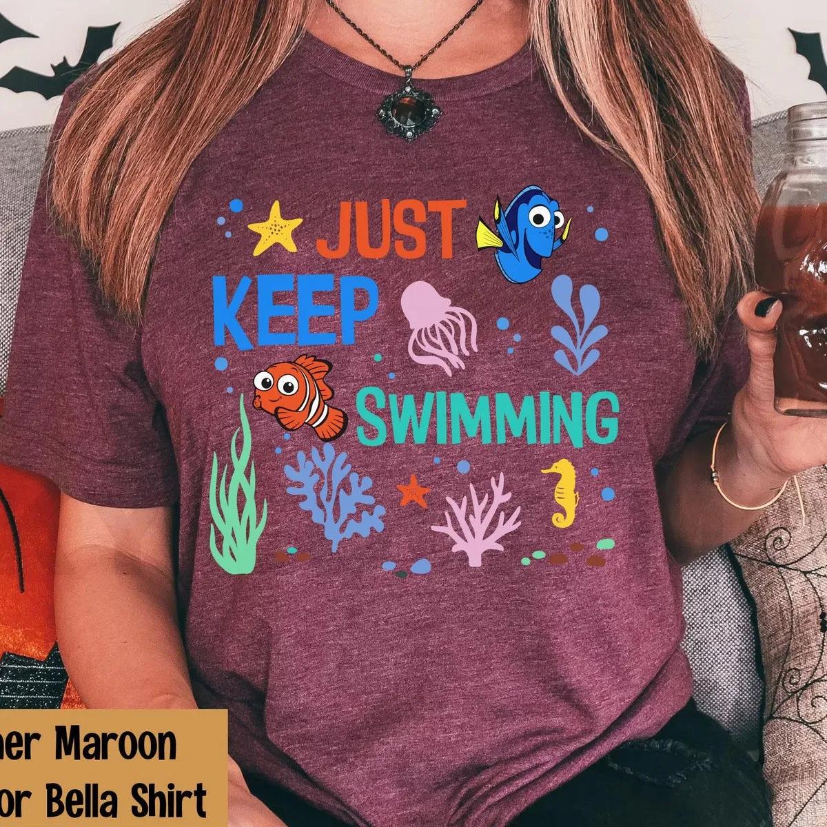 Two Sided Finding Nemo Dory Just Keep Swimming Shirt 4