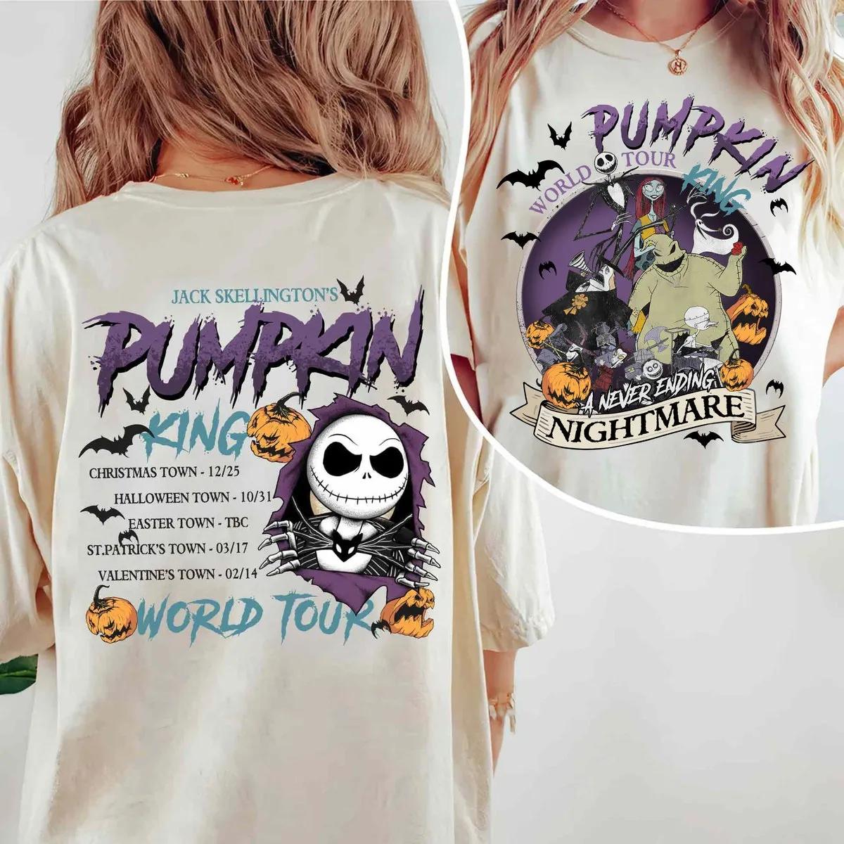 Two Sided Jack Skellington Pumpkin King World Tour Halloween Shirt 1