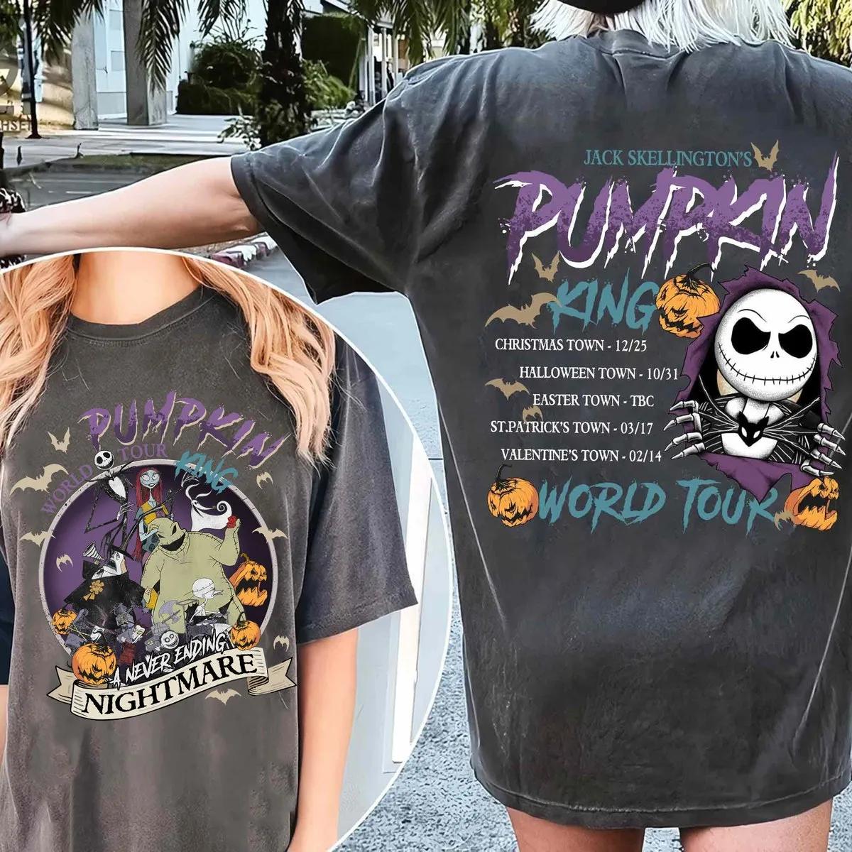 Two Sided Jack Skellington Pumpkin King World Tour Halloween Shirt 2