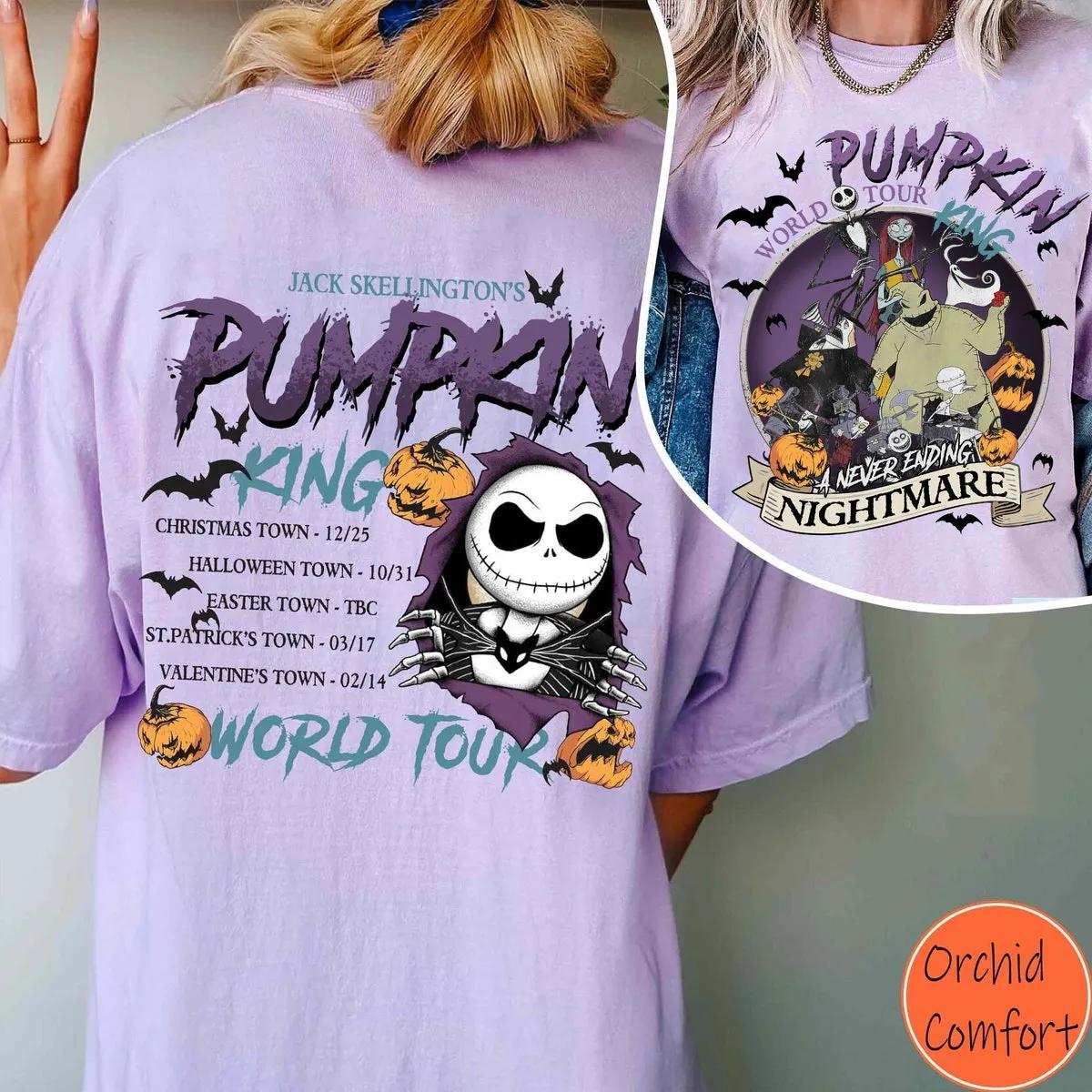 Two Sided Jack Skellington Pumpkin King World Tour Halloween Shirt 3