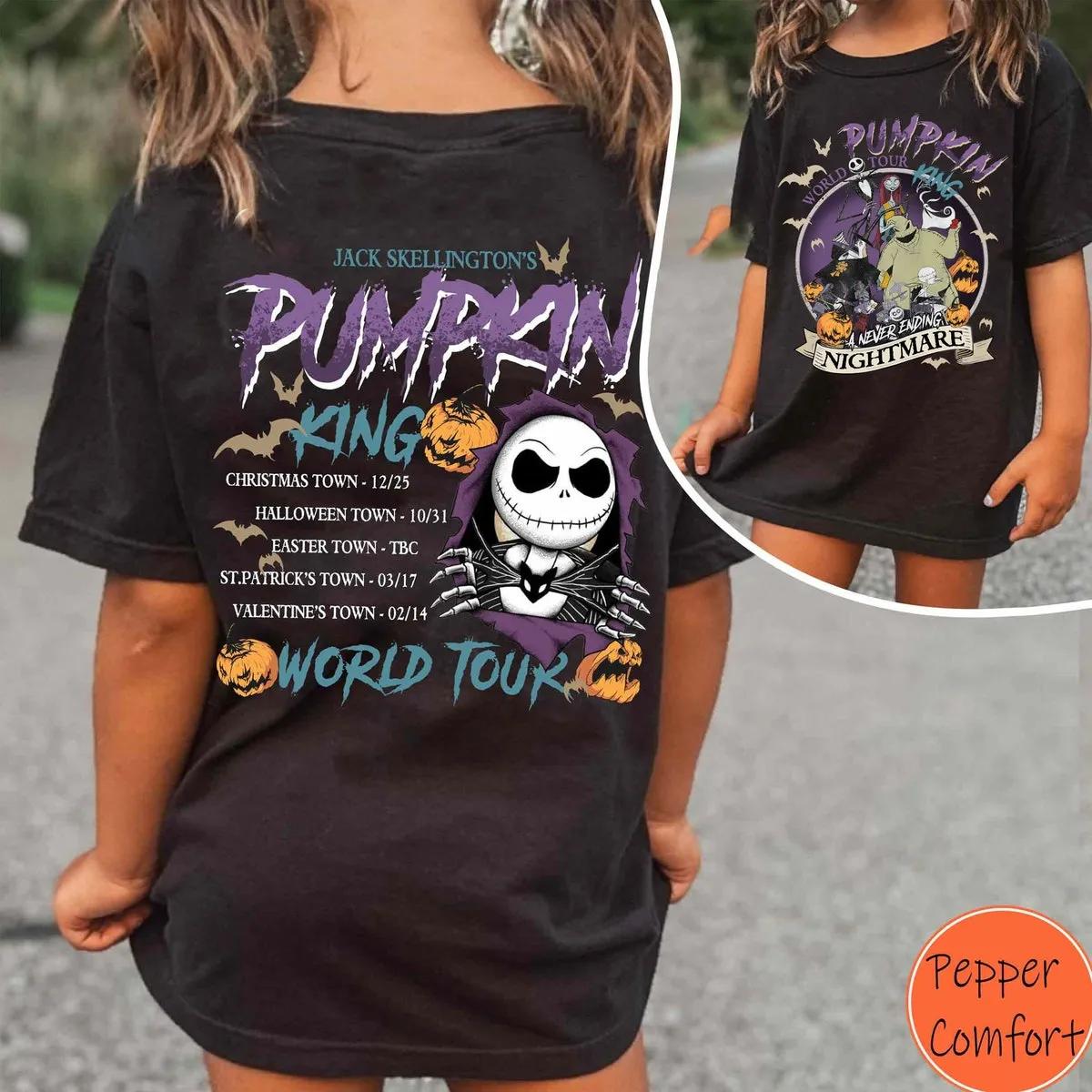 Two Sided Jack Skellington Pumpkin King World Tour Halloween Shirt 4