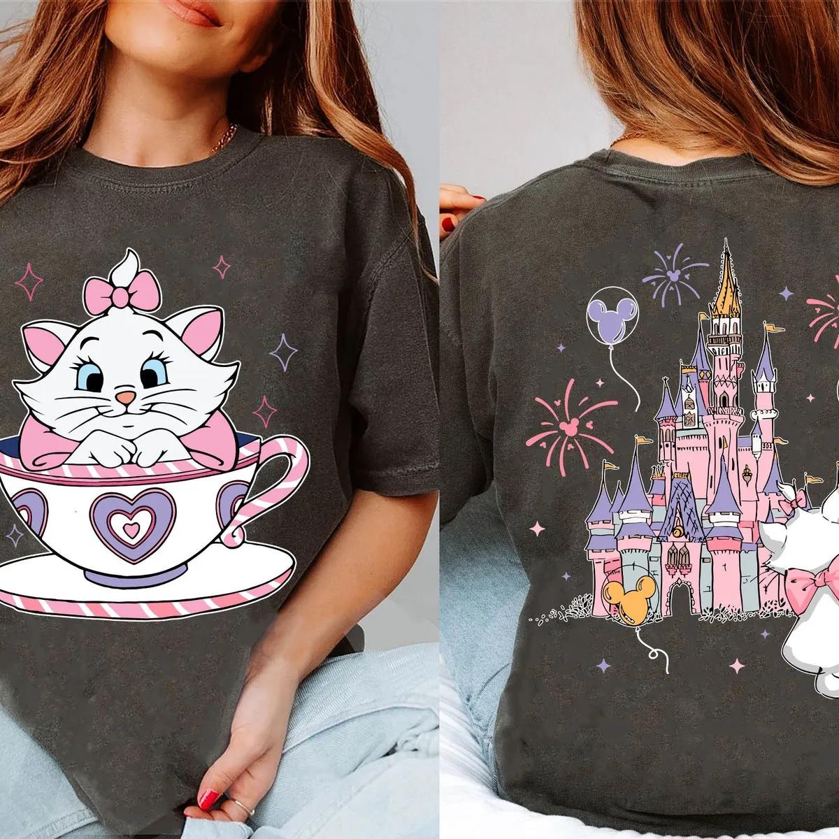 Two Sided Marie Cat Mad Tea Cup Party Disney Shirt 2 1