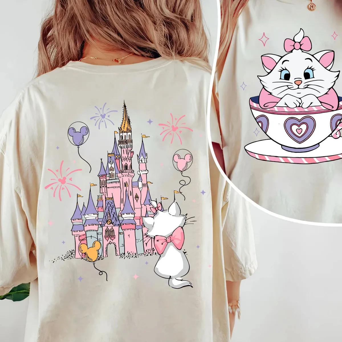 Two Sided Marie Cat Mad Tea Cup Party Disney Shirt 3 1