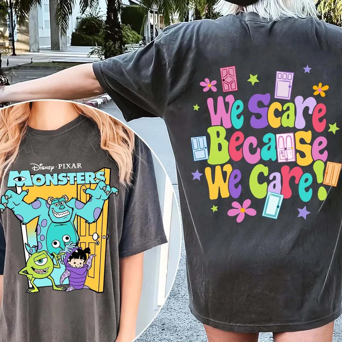 Two Sided Monster University We Scare Because We Care Shirt 2