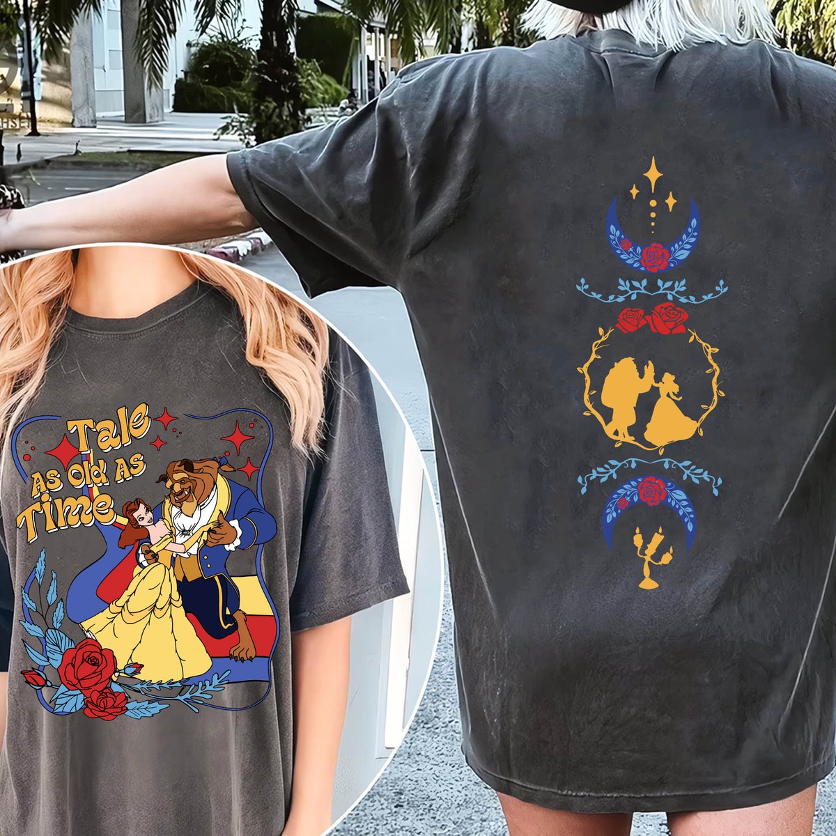 Two Sided Retro 70s Celestial Tale As Old As Time Shirt 3 1