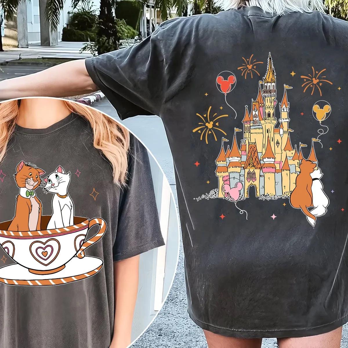 Two Sided The Aristocats Duchess and Thomas Mad Tea Party Shirt 1