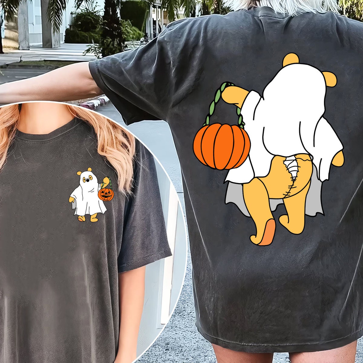 Two Sided Winnie The Pooh Ghost Halloween Pumpkin Shirt 3