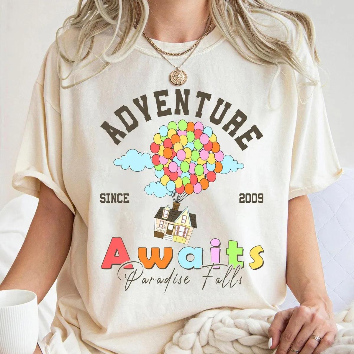 Up A World Of Adventure Awaits Rainbow Balloons Disney Up Paradise Falls Shirt 1