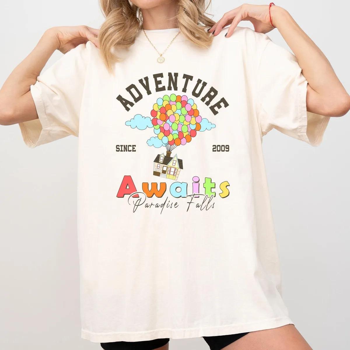 Up A World Of Adventure Awaits Rainbow Balloons Disney Up Paradise Falls Shirt 3