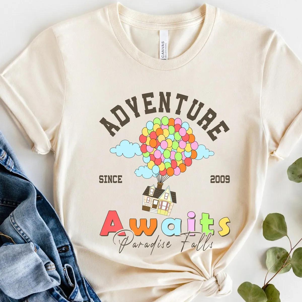 Up A World Of Adventure Awaits Rainbow Balloons Disney Up Paradise Falls Shirt 4