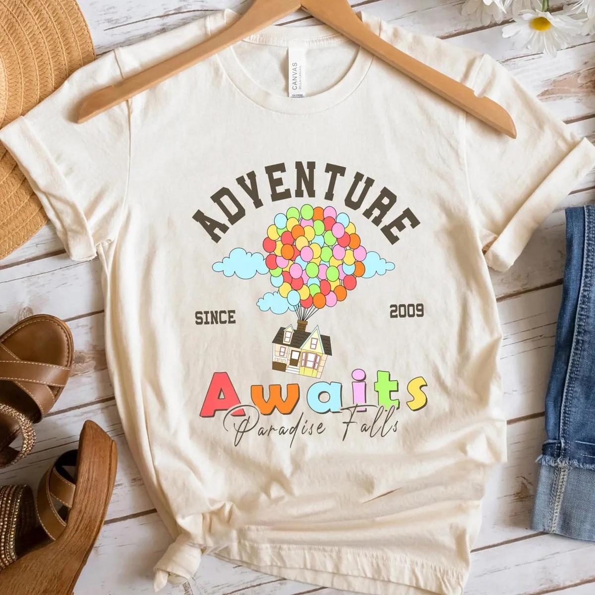 Up A World Of Adventure Awaits Rainbow Balloons Disney Up Paradise Falls Shirt 5