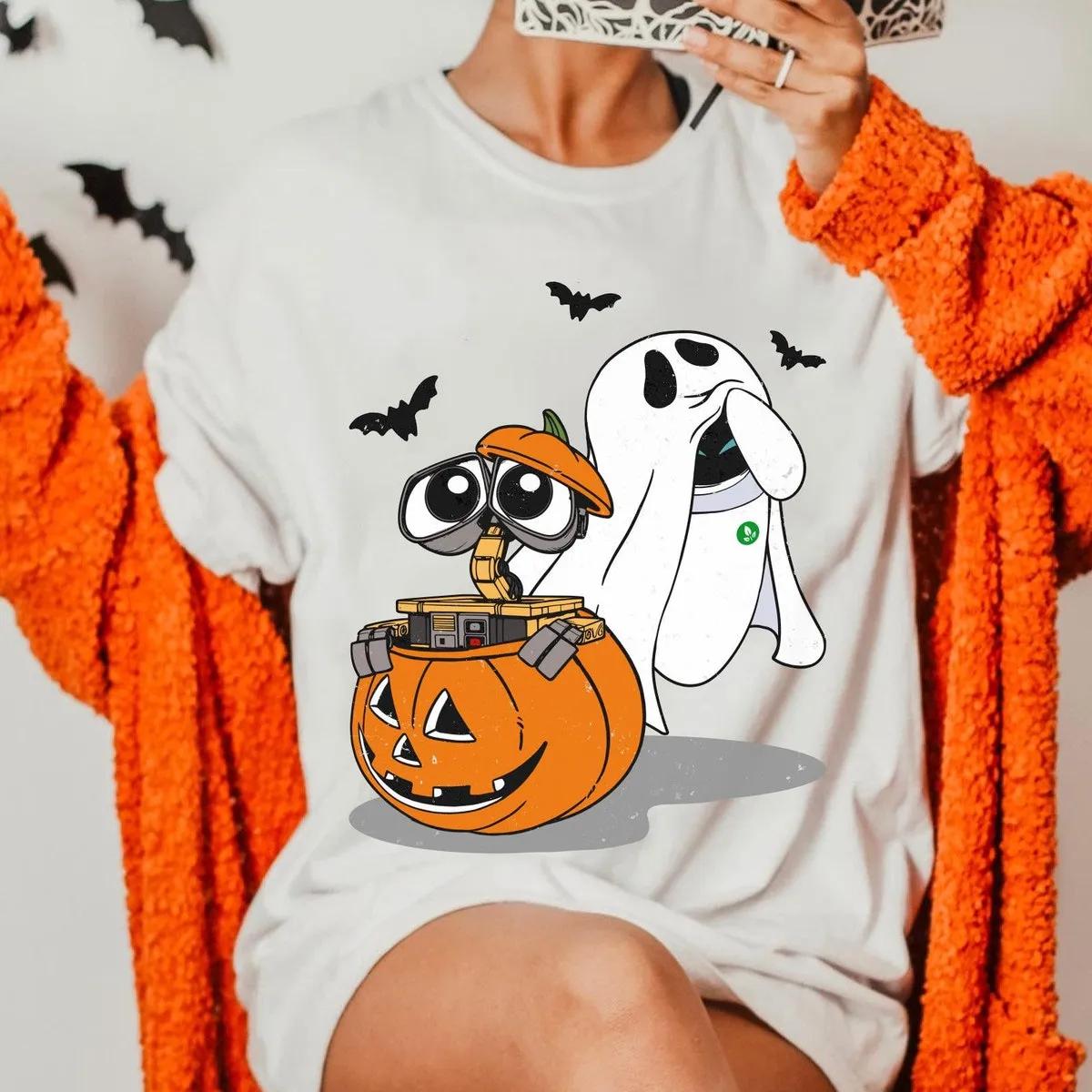 Wall E And Eve Pumpkin Boo Ghost Shirt 2