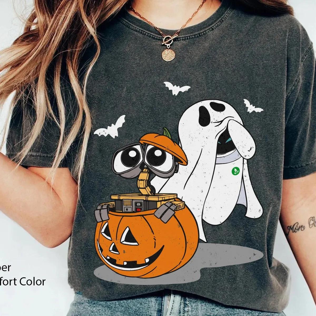 Wall E And Eve Pumpkin Boo Ghost Shirt 3