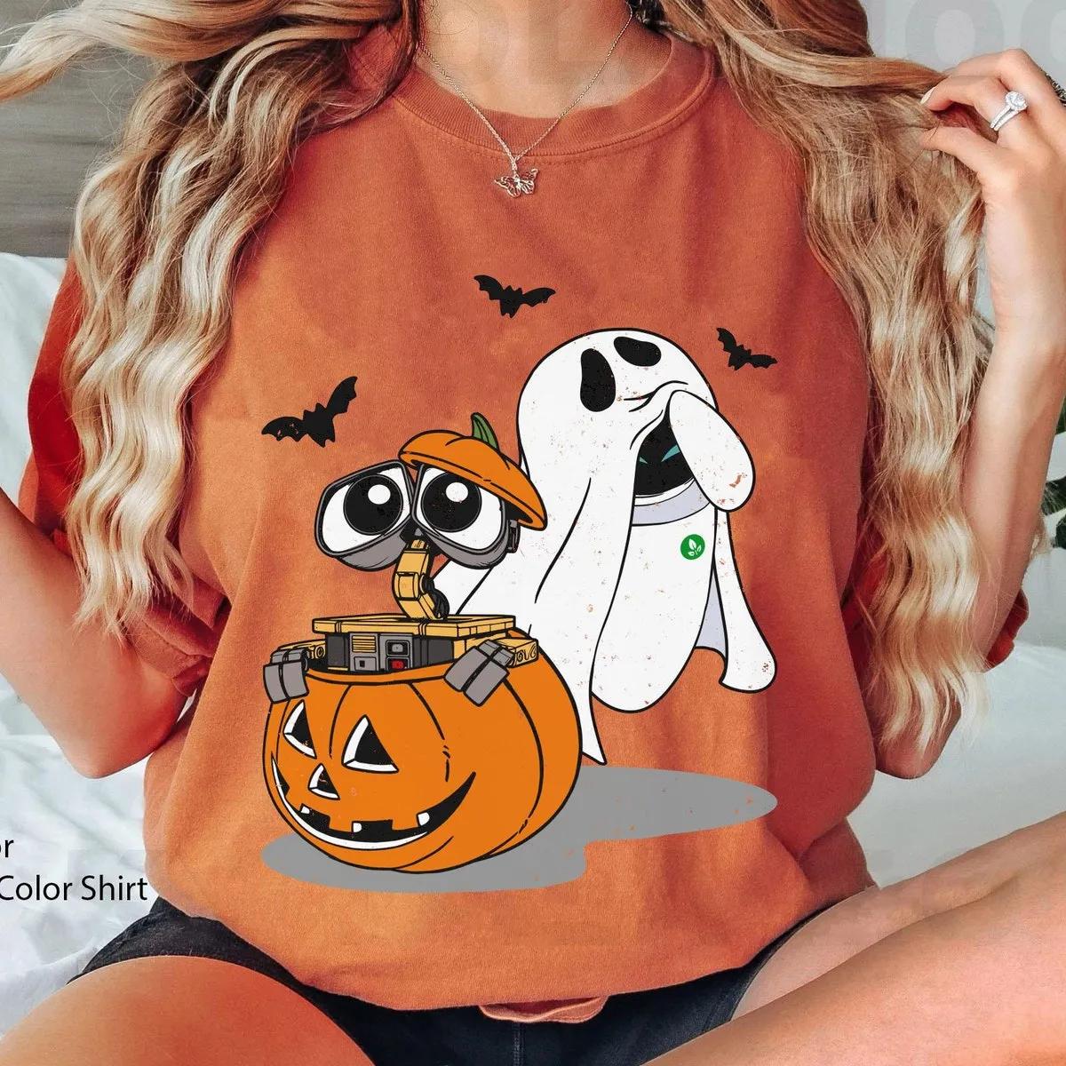 Wall E And Eve Pumpkin Boo Ghost Shirt 4