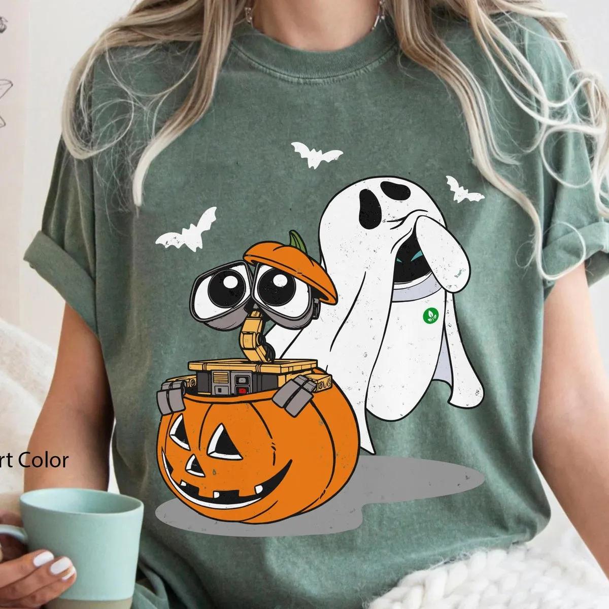 Wall E And Eve Pumpkin Boo Ghost Shirt 5