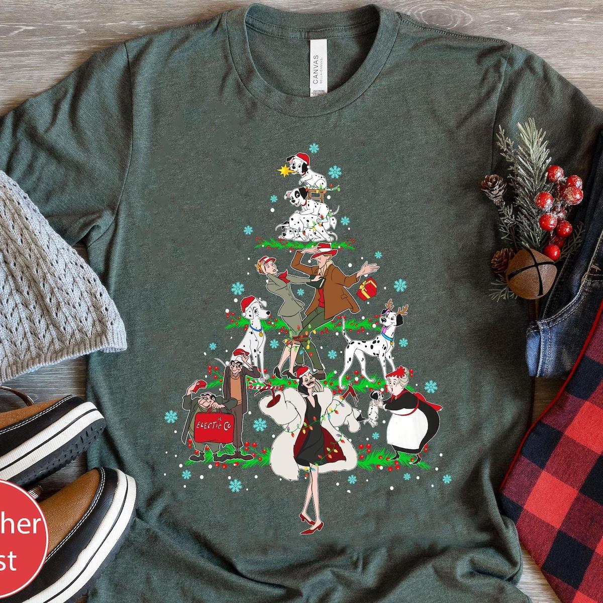 101 Dalmatians Christmas Tree Cruella De Vil Pongo Perdita Shirt 4