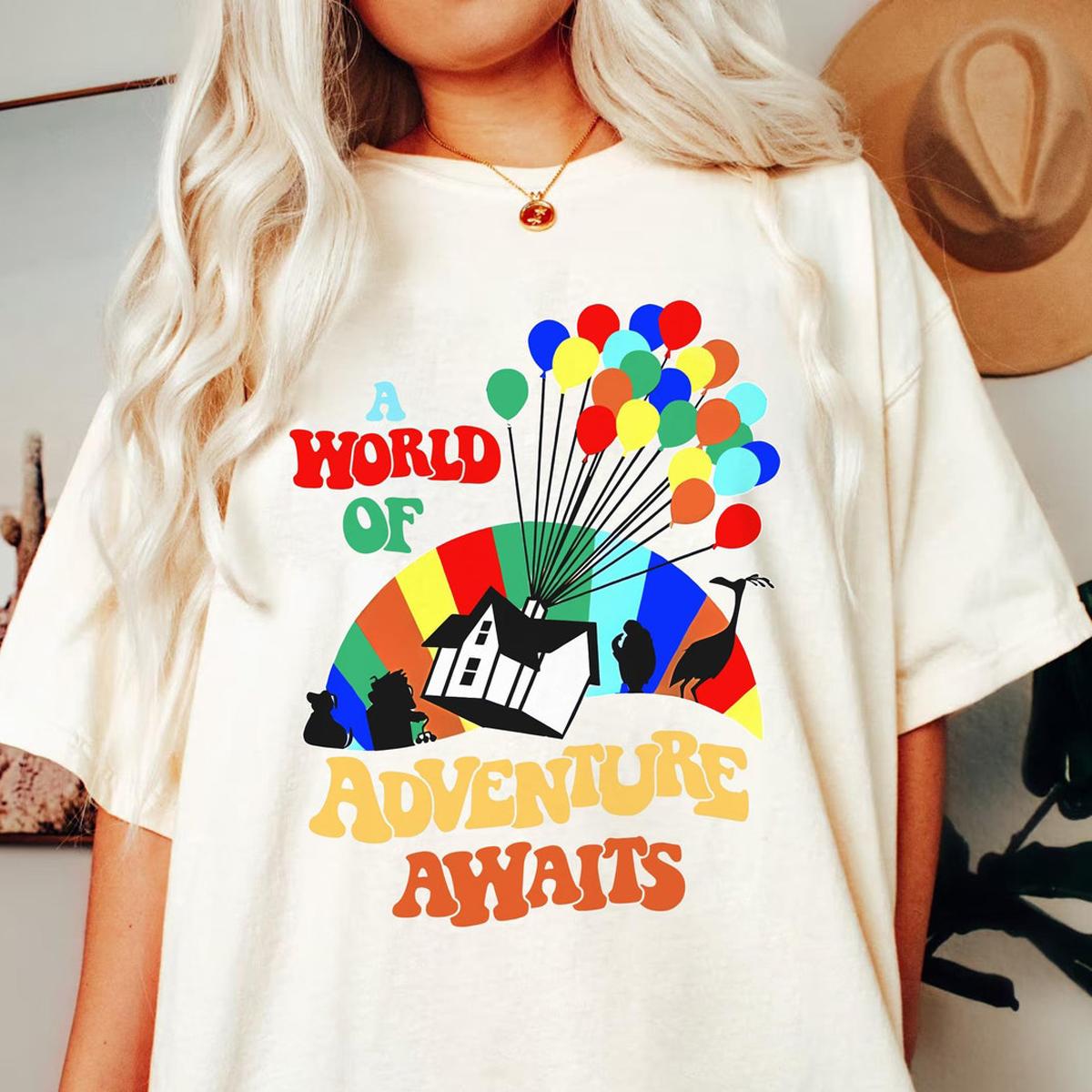 A World Of Adventure Awaits Carl Kevin Dug Russell Rainbow House Balloons Shirt 1