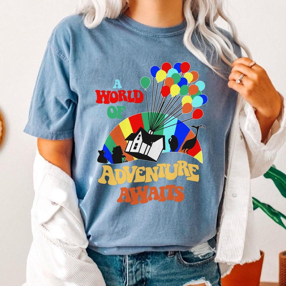 A World Of Adventure Awaits Carl Kevin Dug Russell Rainbow House Balloons Shirt 2