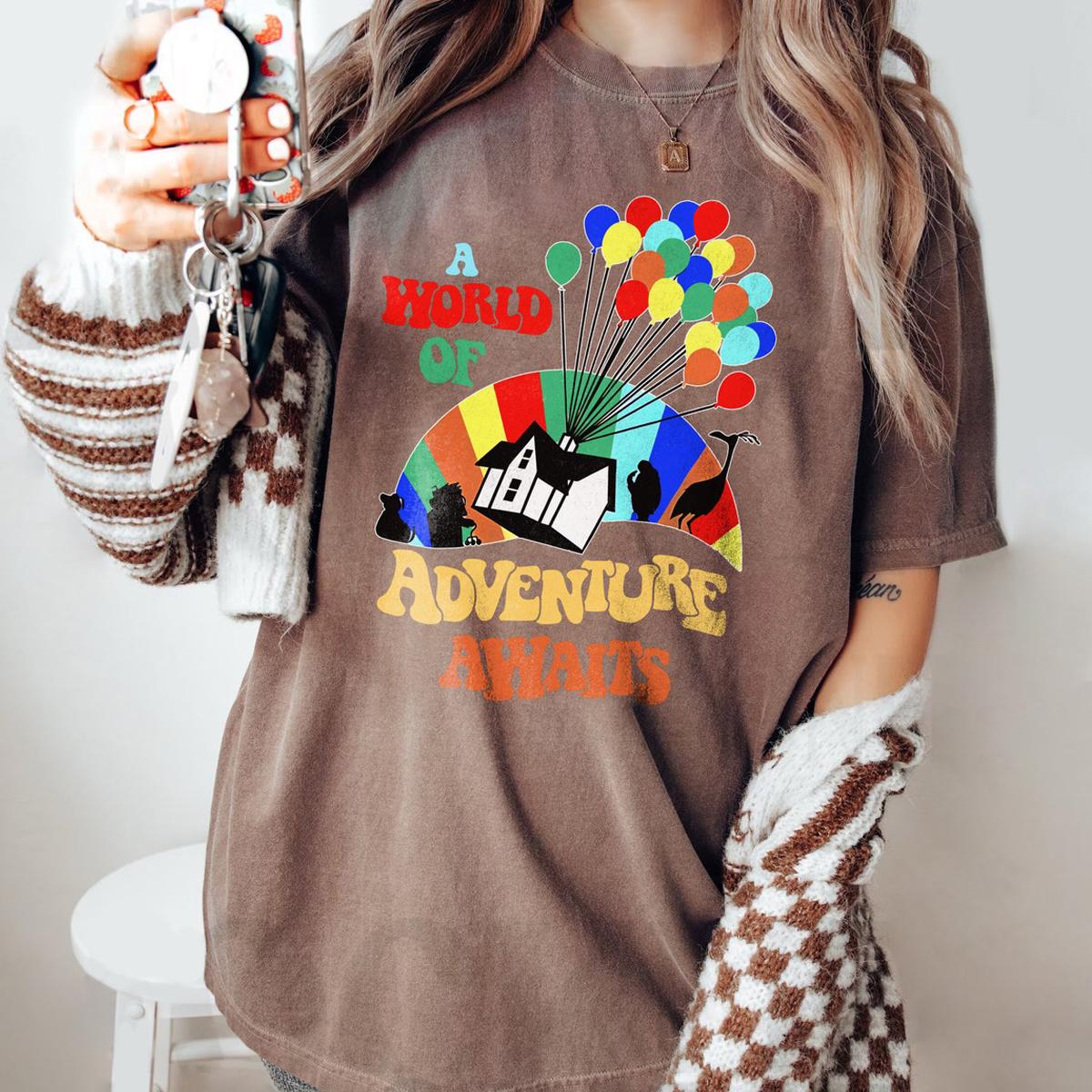 A World Of Adventure Awaits Carl Kevin Dug Russell Rainbow House Balloons Shirt 5