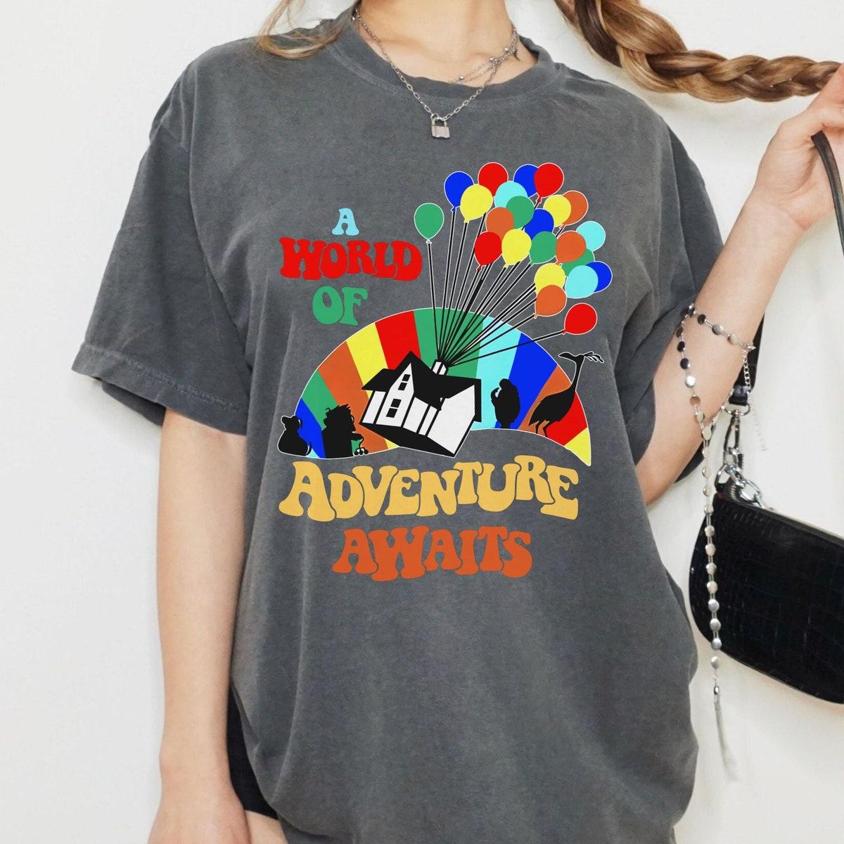 A World Of Adventure Awaits Carl Kevin Dug Russell Rainbow House Balloons Shirt 6