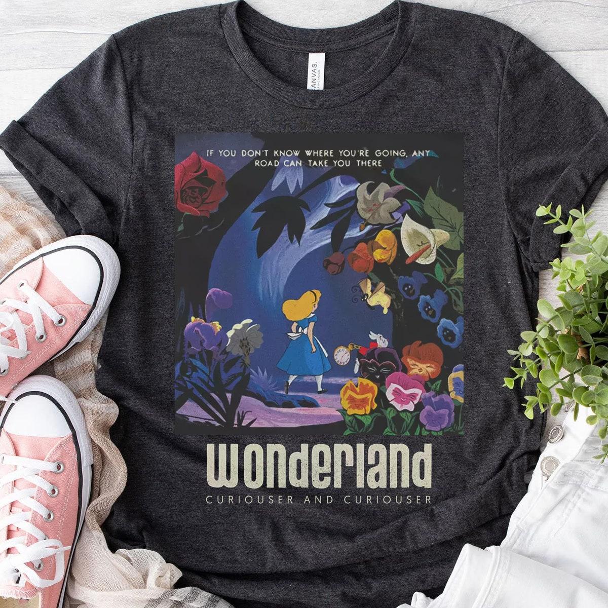 Alice In Wonderland Curiouser And Curiouser Floral Poster Shirt 1