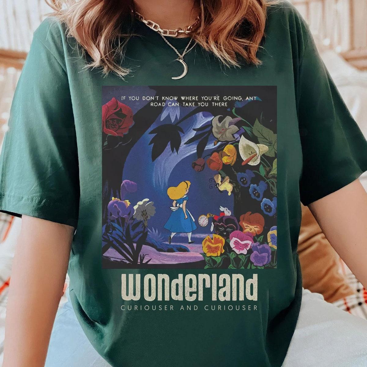 Alice In Wonderland Curiouser And Curiouser Floral Poster Shirt 2