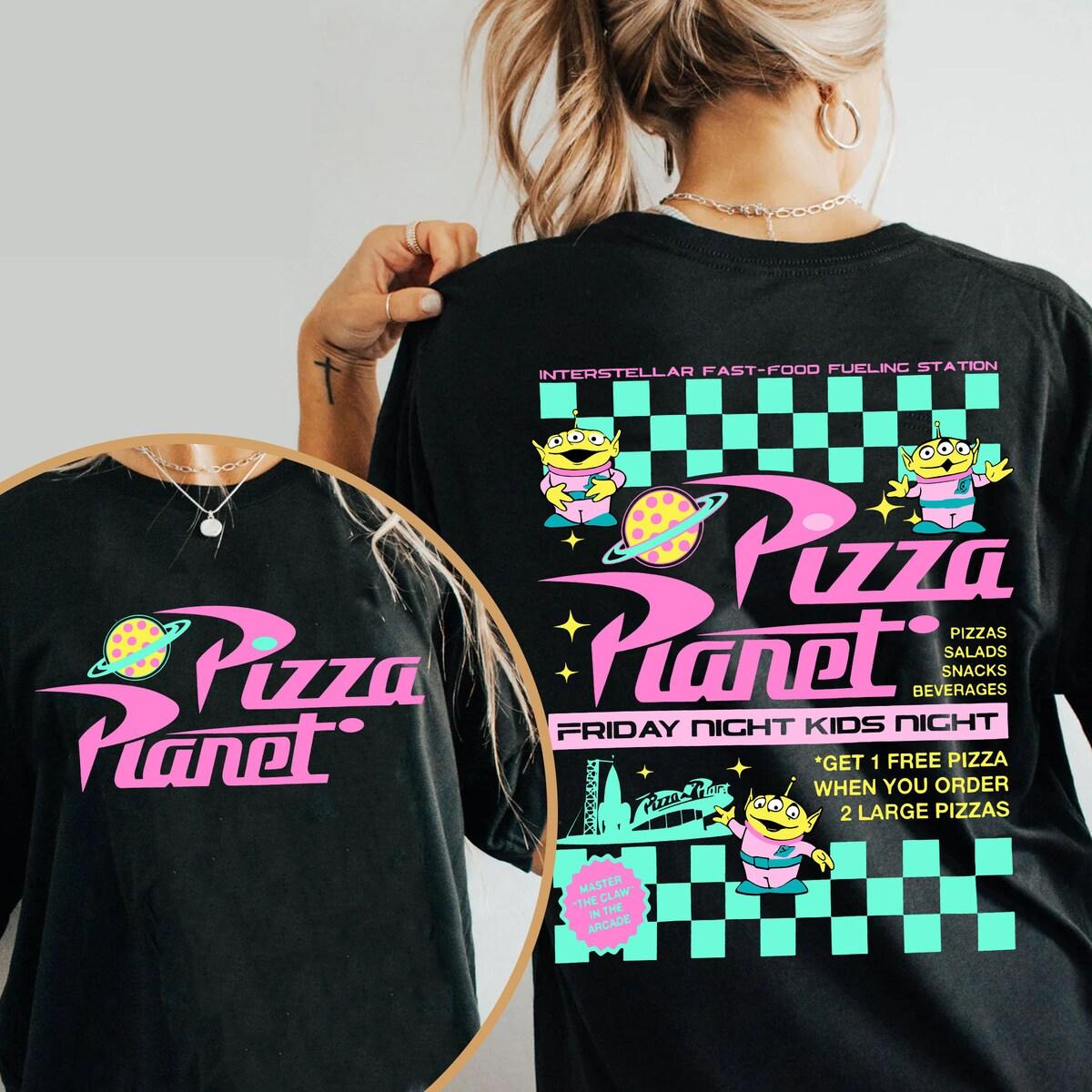 Aliens Neon Pizza Planet Take Out Flyer Toy Story Shirt 1